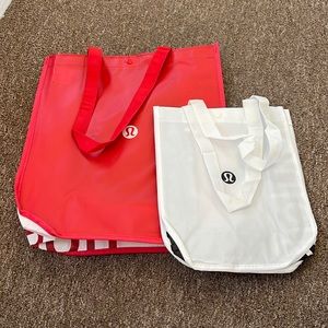 Large and small Lululemon reusable bag set red and white
